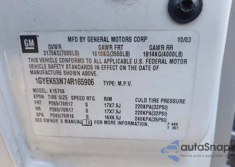 2004 Cadillac Escalade Standard from USA, damaged, VIN 1GYEK63N74R165906